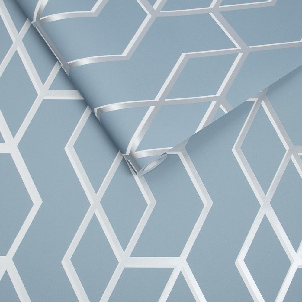 Shop Graham & Brown Wallpaper Archetype Blue and Silver Removable Wallpaper_3