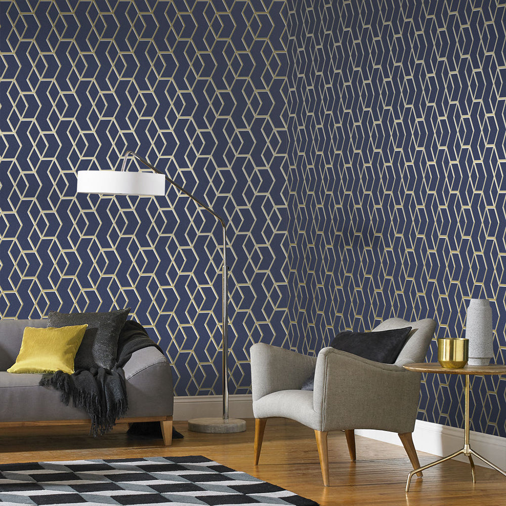 Acquire Graham & Brown Wallpaper Archetype Navy and Gold Removable Wallpaper_2