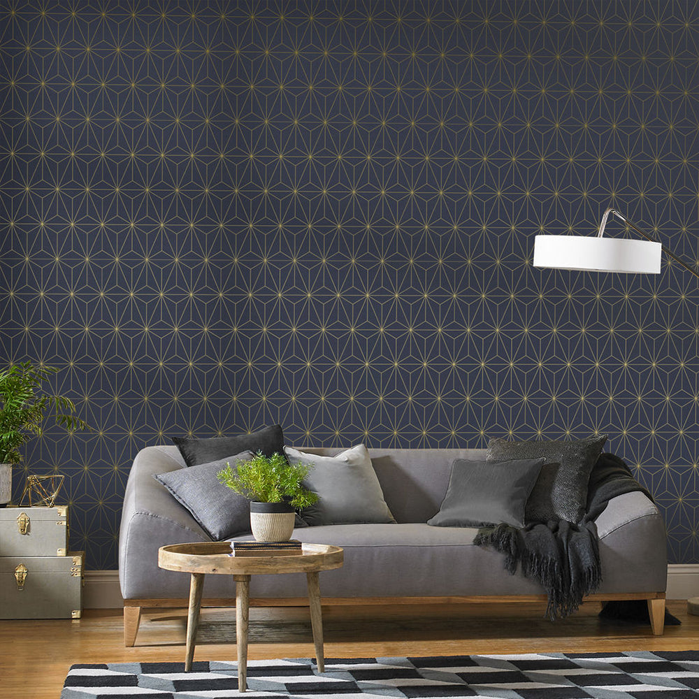 Buy Graham & Brown Wallpaper Prism Navy and Gold Removable Wallpaper_2