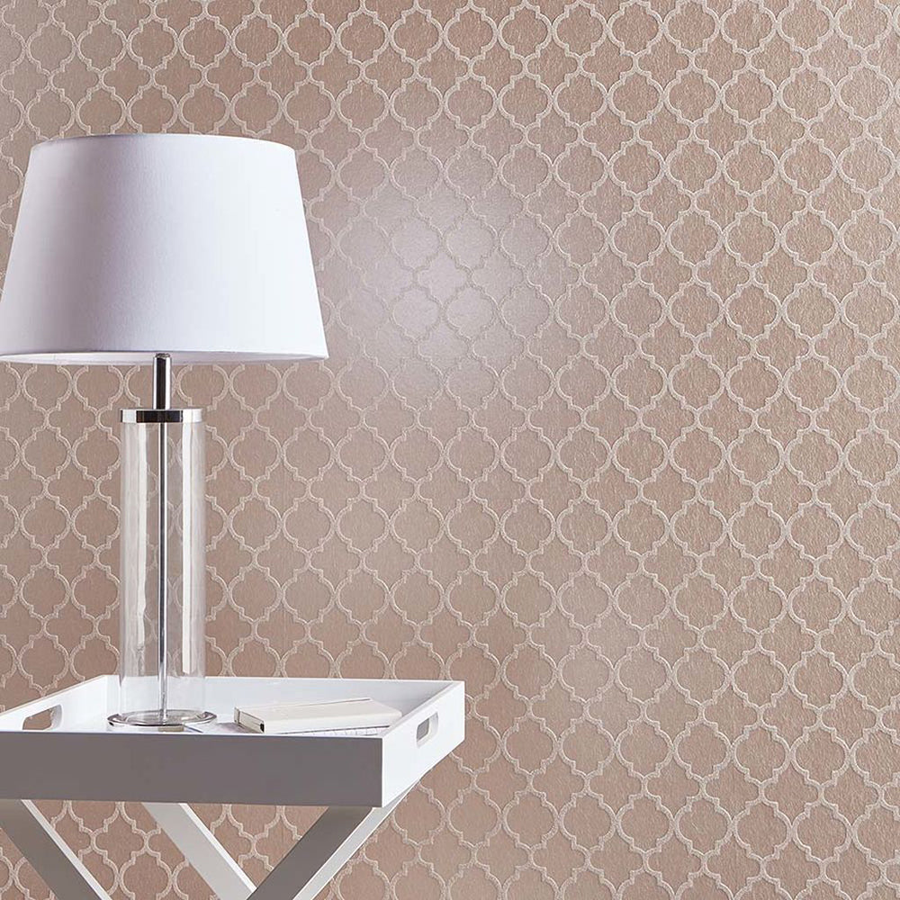 Acquire Graham & Brown Wallpaper Trelliage Bead Rose Gold Removable Wallpaper_2