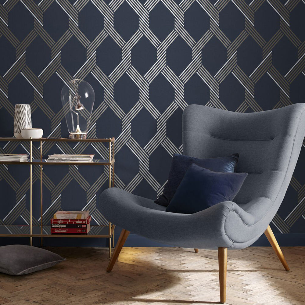 Save on Graham & Brown Wallpaper Vector Navy Gold Removable Wallpaper_2