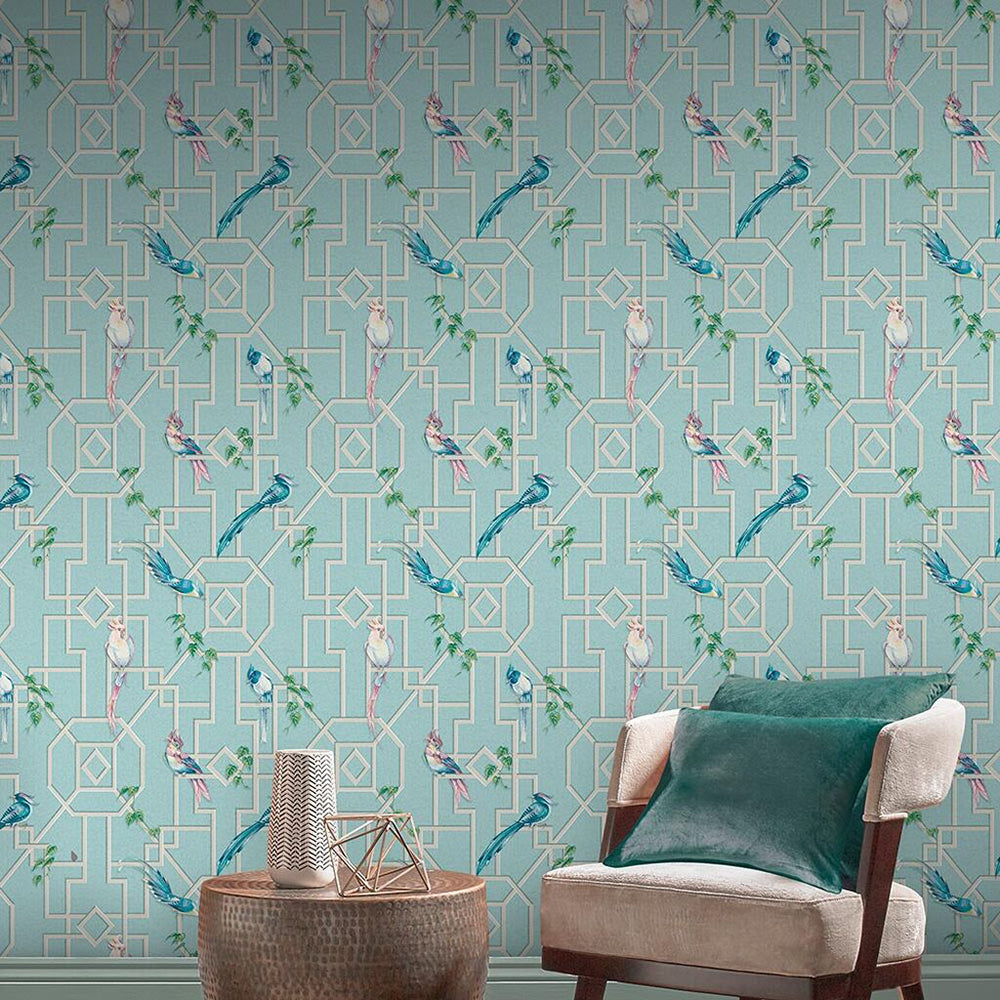 Buy Graham & Brown Wallpaper Bird Cage Aqua Removable Wallpaper_2