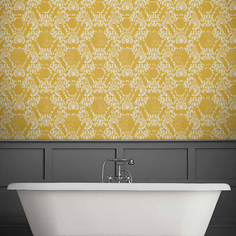 Select Graham & Brown Wallpaper Geo Damask Yellow Removable Wallpaper_2