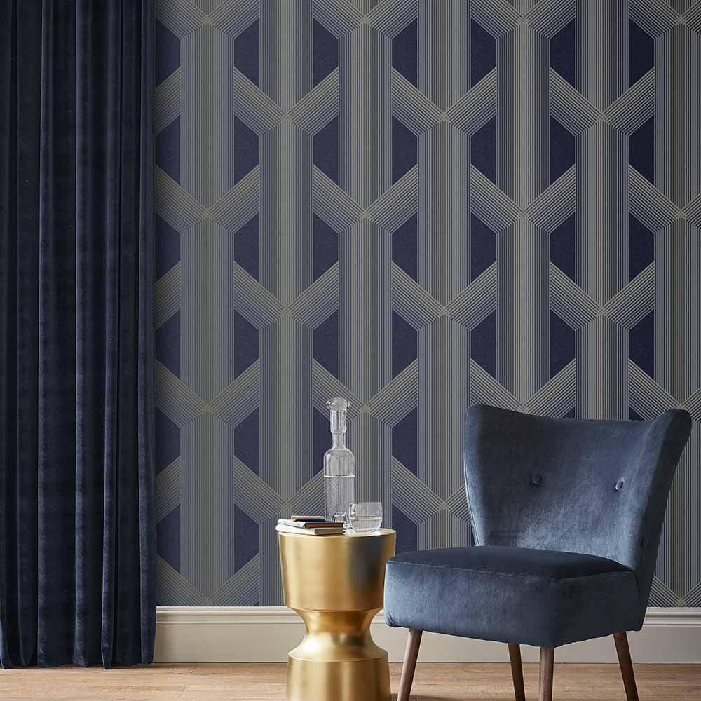 Search Graham & Brown Wallpaper Lagom Geo Navy and Gold Removable Wallpaper_2