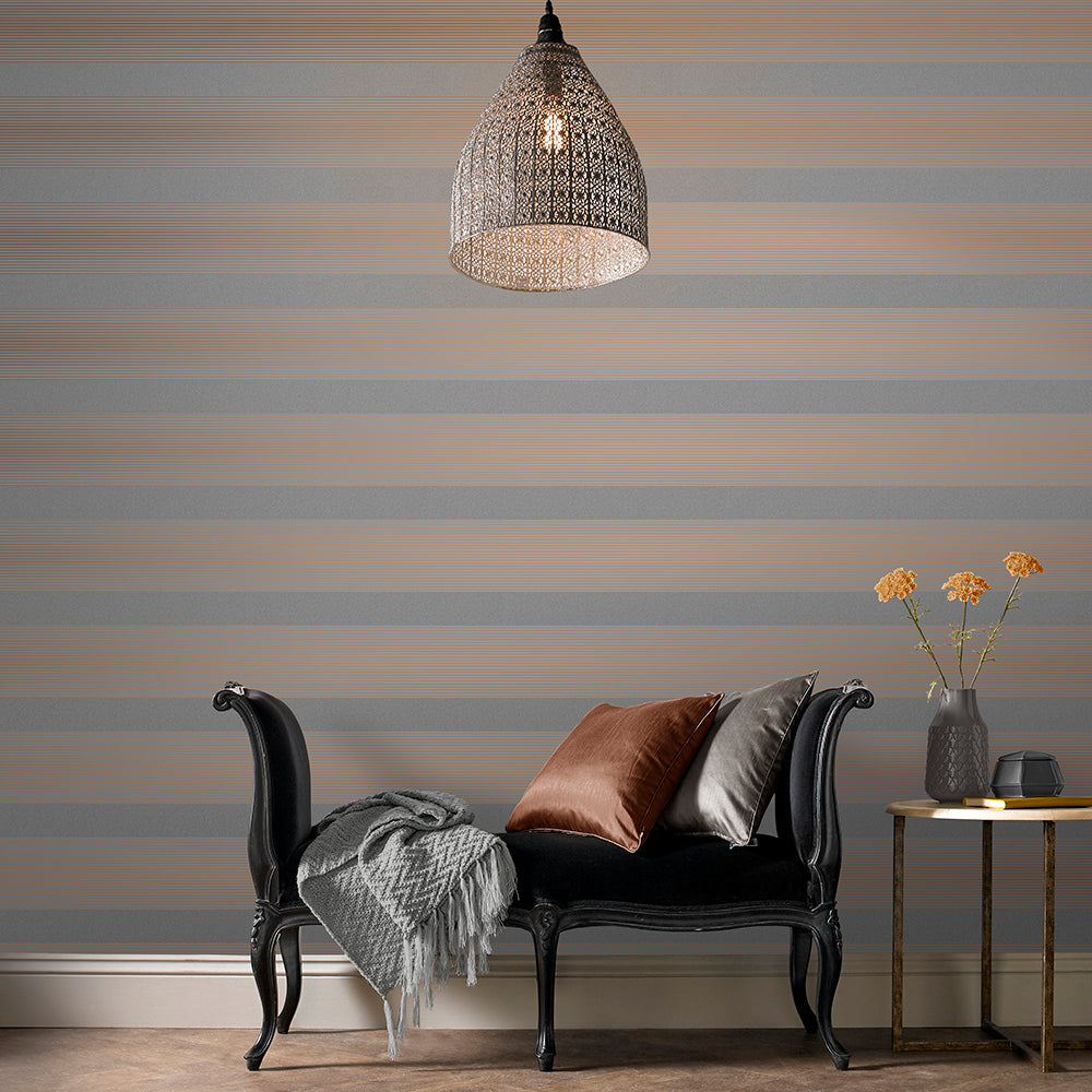 Find Graham & Brown Wallpaper Lagom Stripe Grey and Rose Gold Removable Wallpaper_2