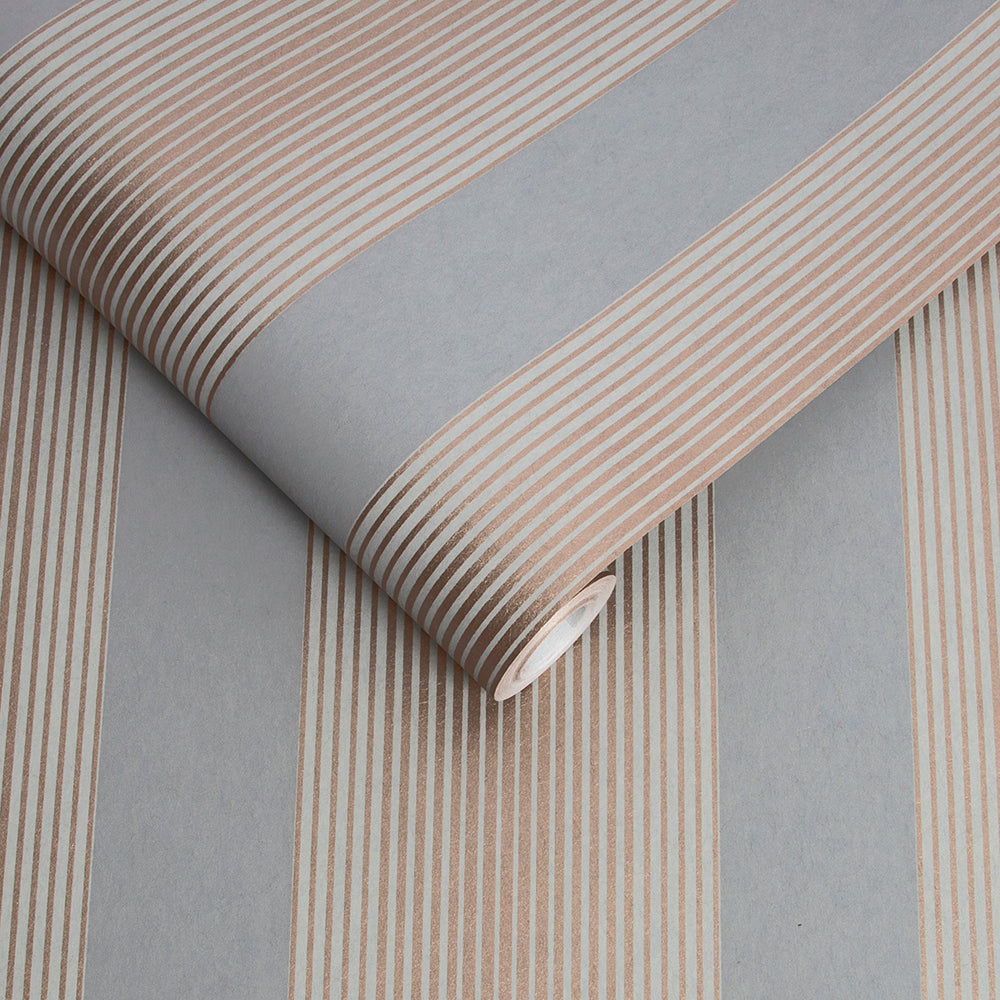 Find Graham & Brown Wallpaper Lagom Stripe Grey and Rose Gold Removable Wallpaper_3