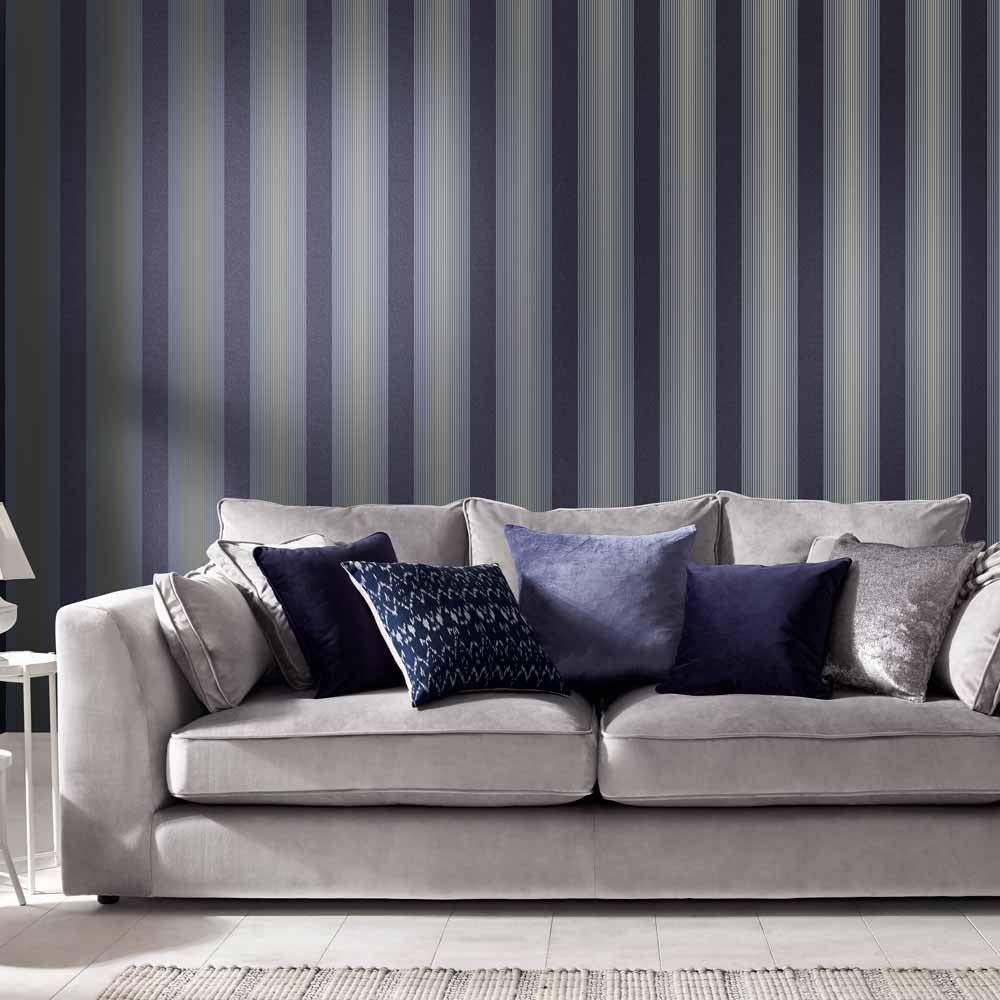 View Graham & Brown Wallpaper Lagom Stripe Navy and Gold Removable Wallpaper_2