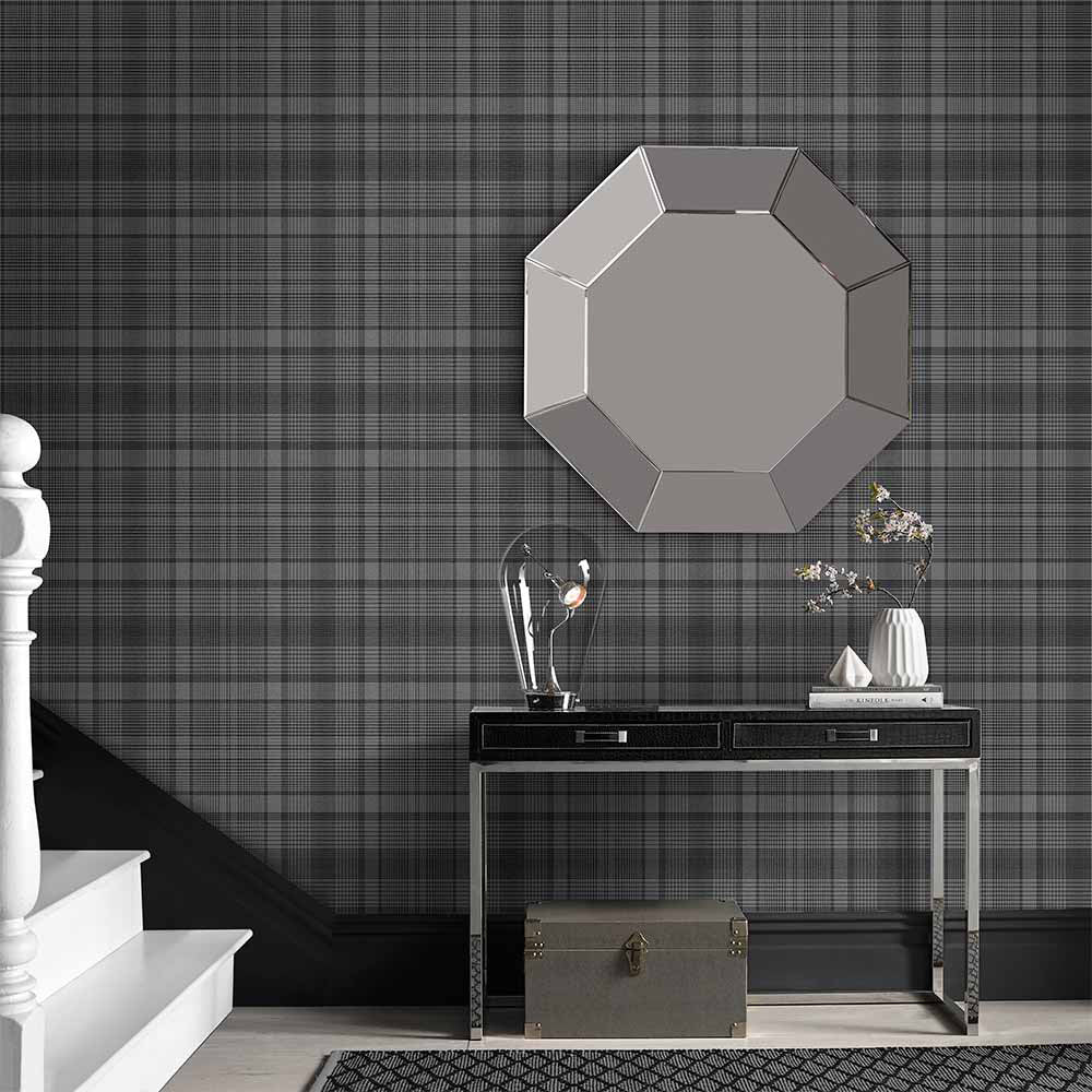 Shop Graham & Brown Wallpaper Heritage Plaid Charcoal Removable Wallpaper_2