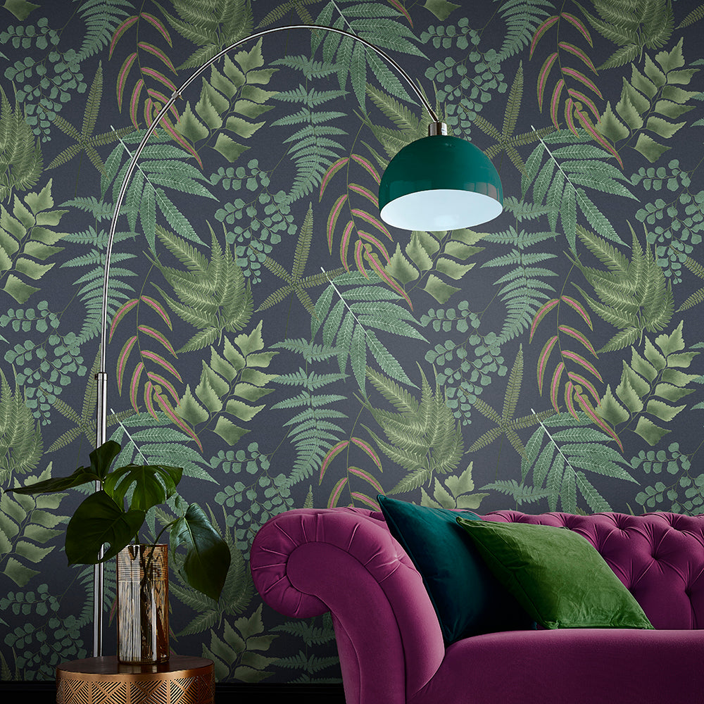 Select Graham & Brown Wallpaper Midsummer Fern Navy Removable Wallpaper_2