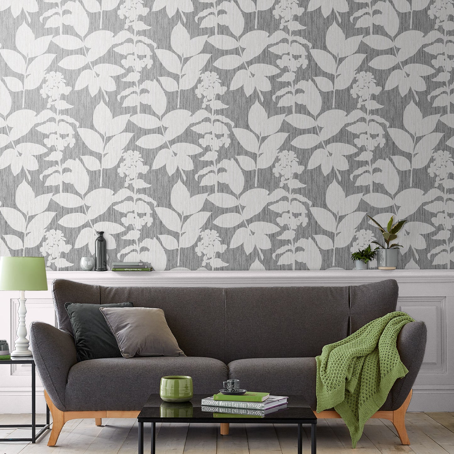 Removable Wallpaper Gray White Leaf Wallpaper