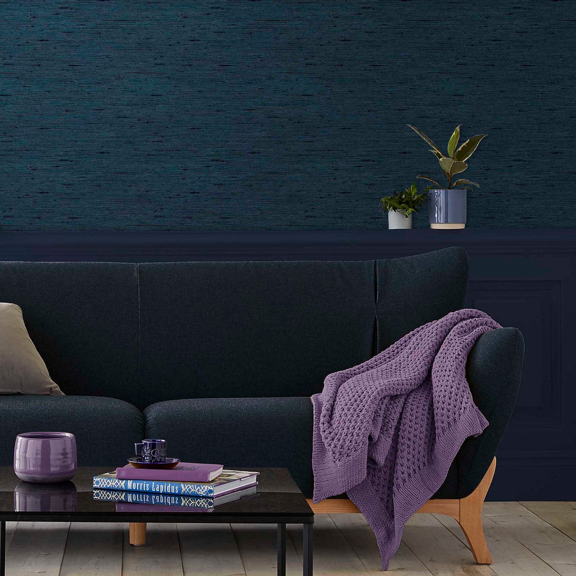 Select Graham & Brown Wallpaper Silk Texture Navy Removable Wallpaper_2