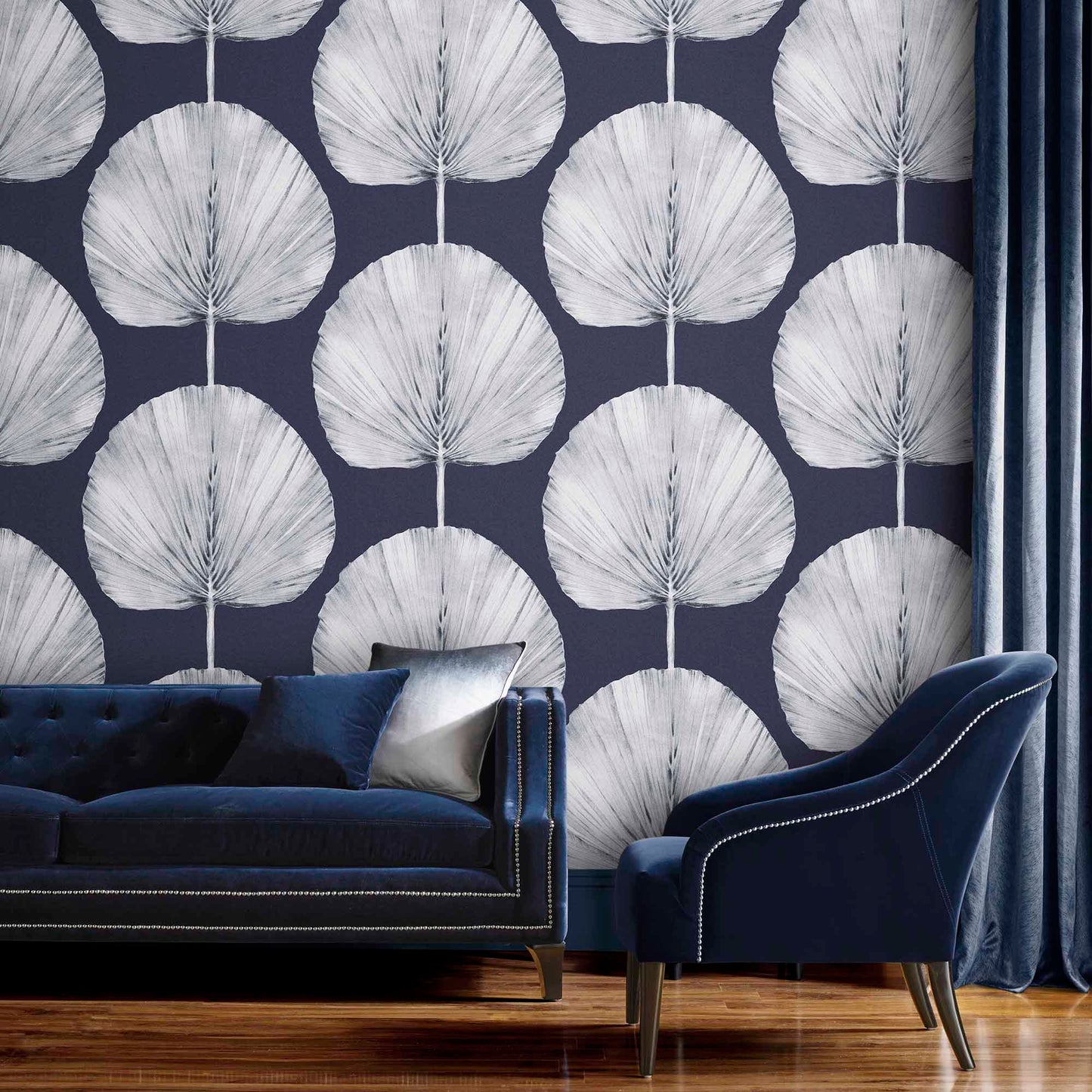 Shop Graham & Brown Wallpaper Palm Fan Navy Removable Wallpaper_2