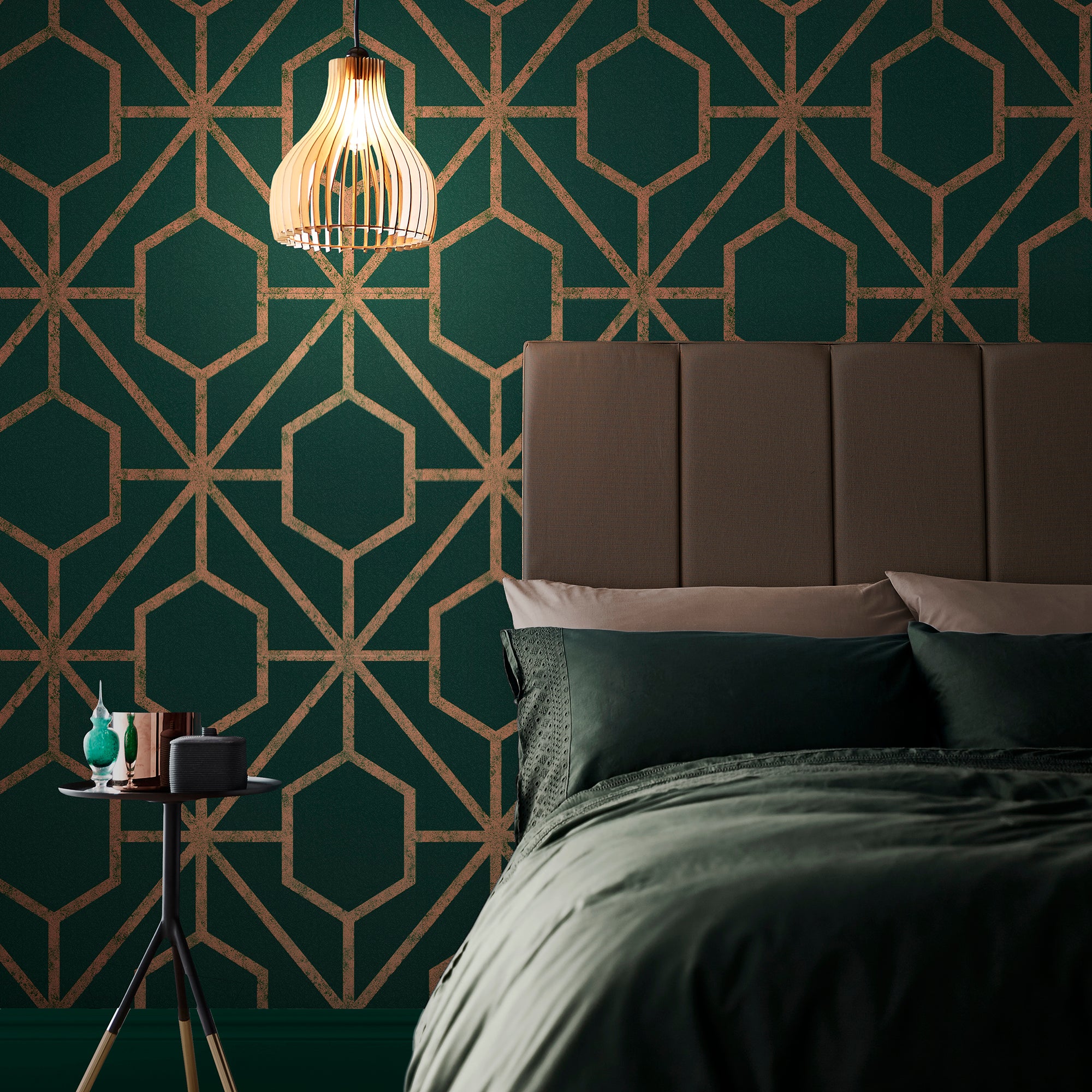 112198 - Graham & Brown, Rinku Green and Copper Removable Wallpaper