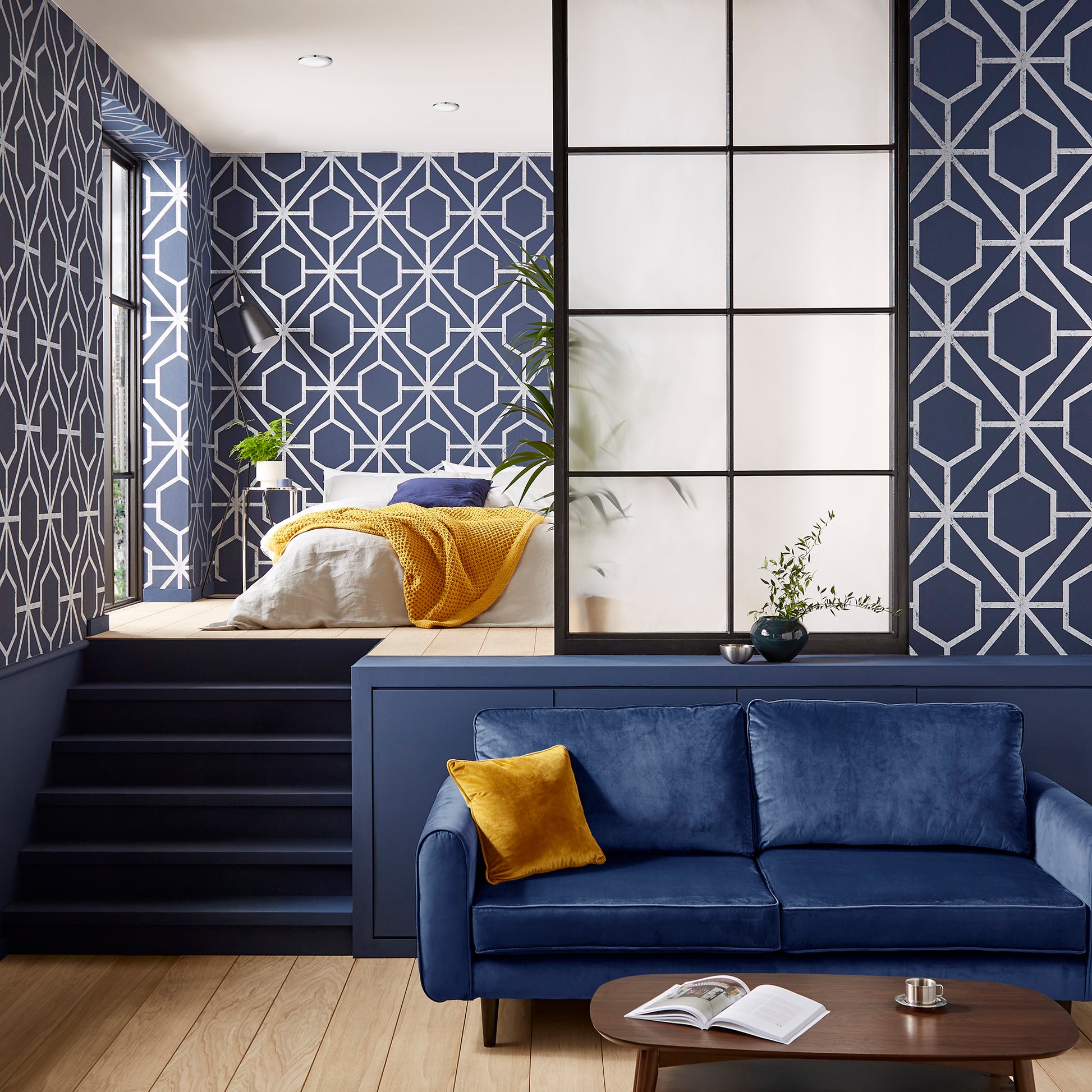 Buy Graham & Brown Wallpaper Rinku Navy and Silver Removable Wallpaper_2