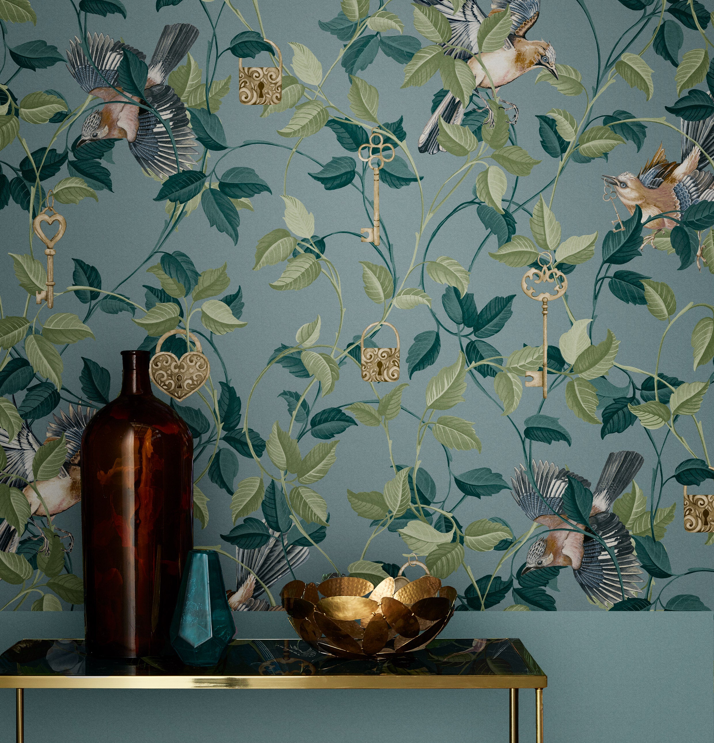 115050 - Graham & Brown, Lock and Key Aqua Removable Wallpaper