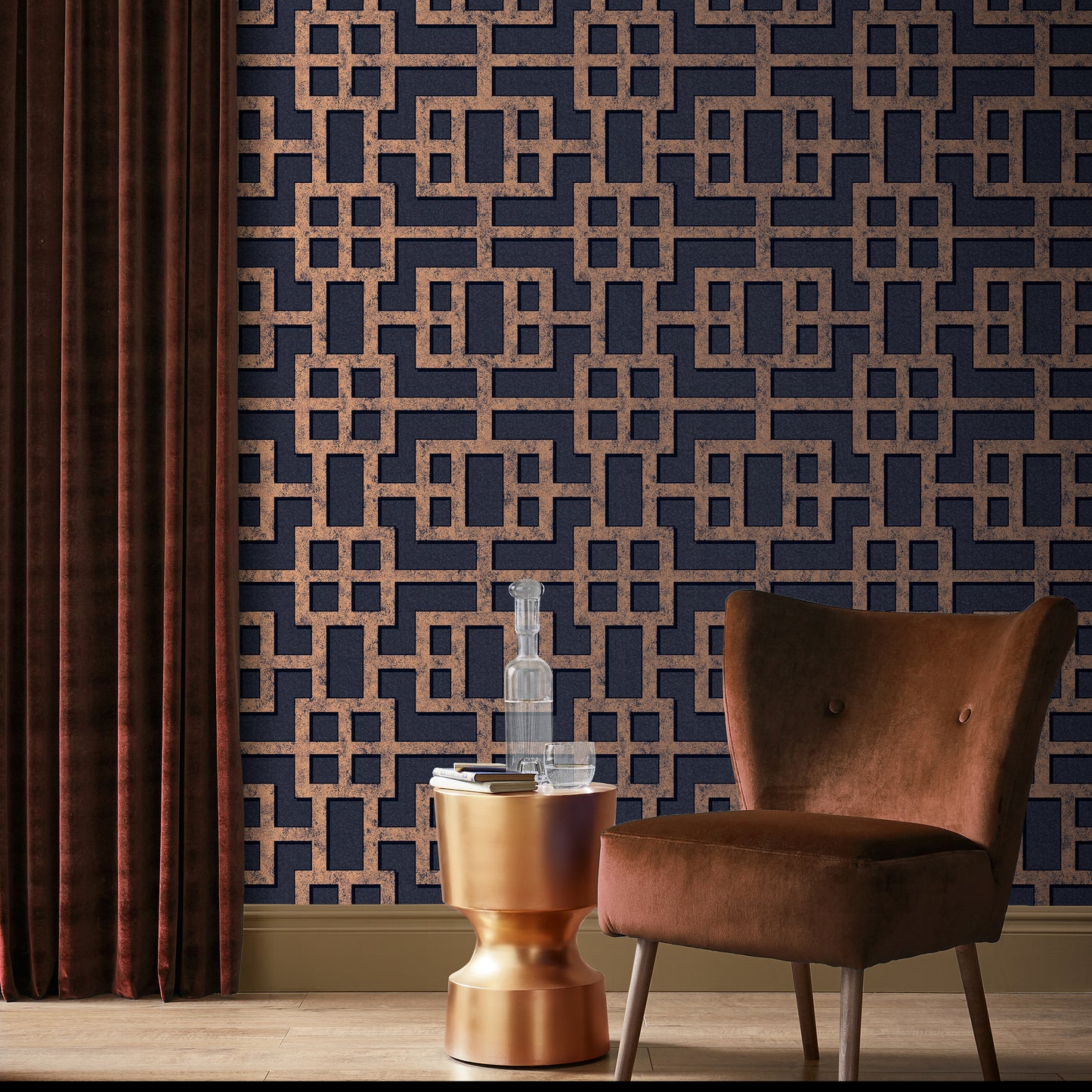 Purchase Graham & Brown Wallpaper Rendo Blue and Copper Removable Wallpaper_2