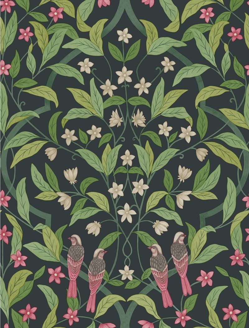 Purchase 117/10028 Cs Jasmine And Serin Symphony Rose Grn Viridian By Cole and Son Wallpaper