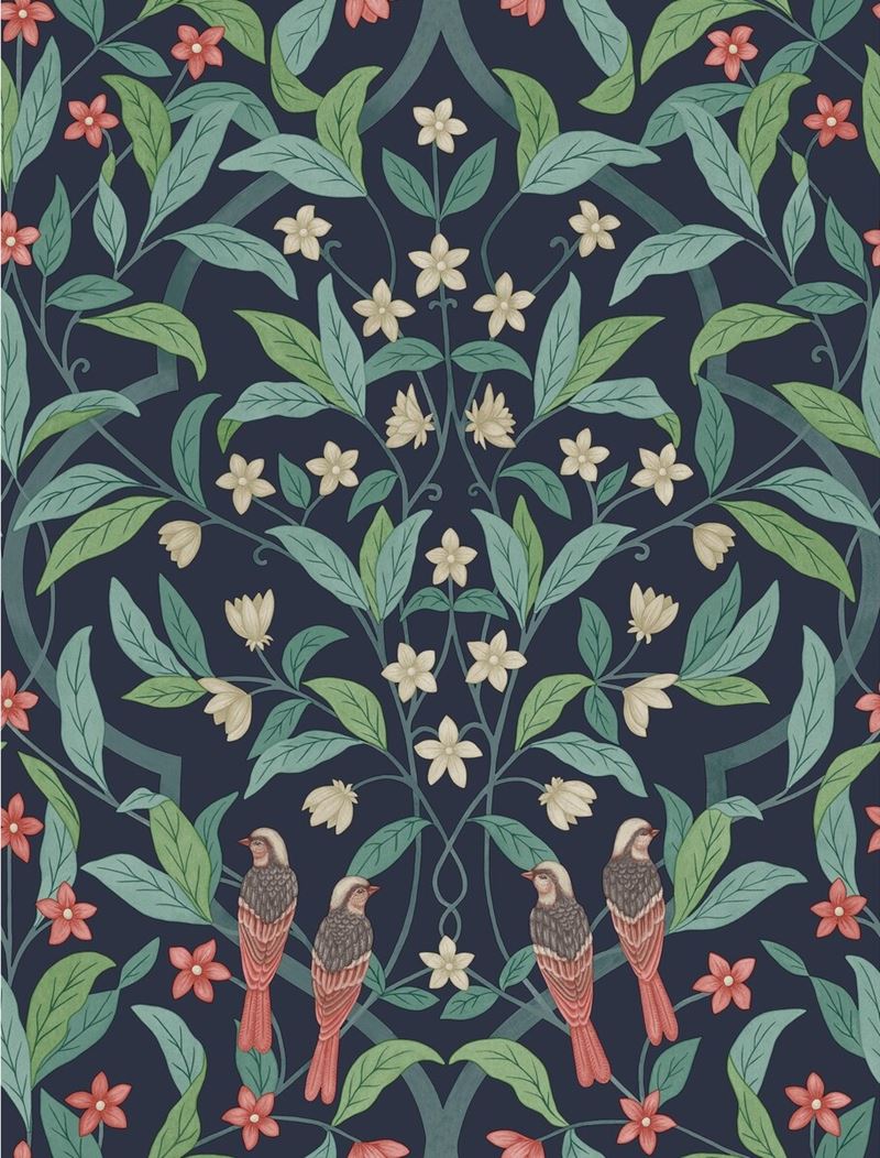 Save on 117/10030 Cs Jasmine And Serin Symphony Coral Petrol Ink By Cole and Son Wallpaper