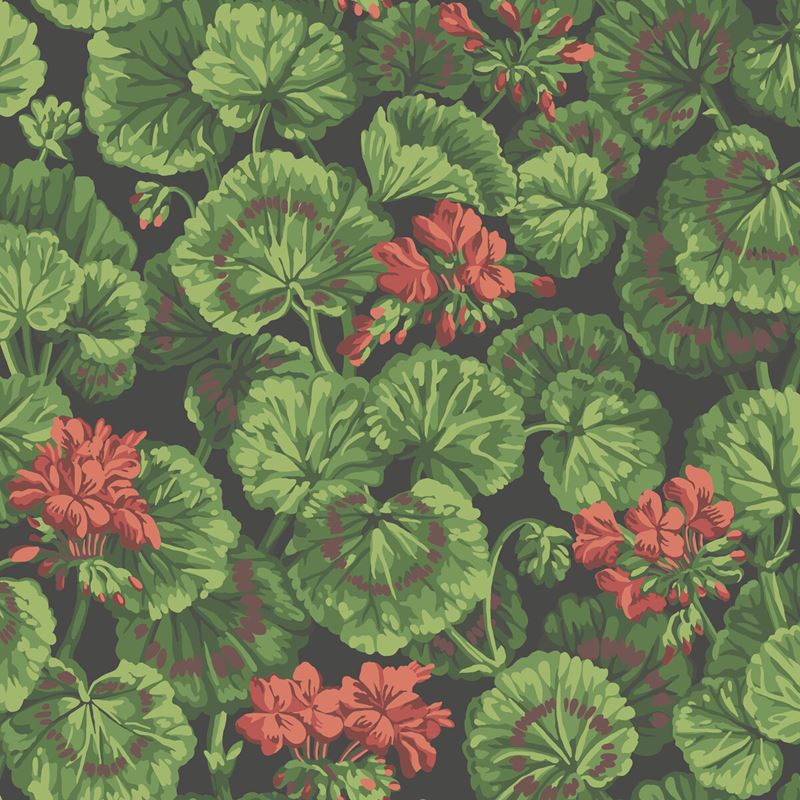 Select 117/11033 Cs Geranium Rouge And Leaf Greens On Black By Cole and Son Wallpaper