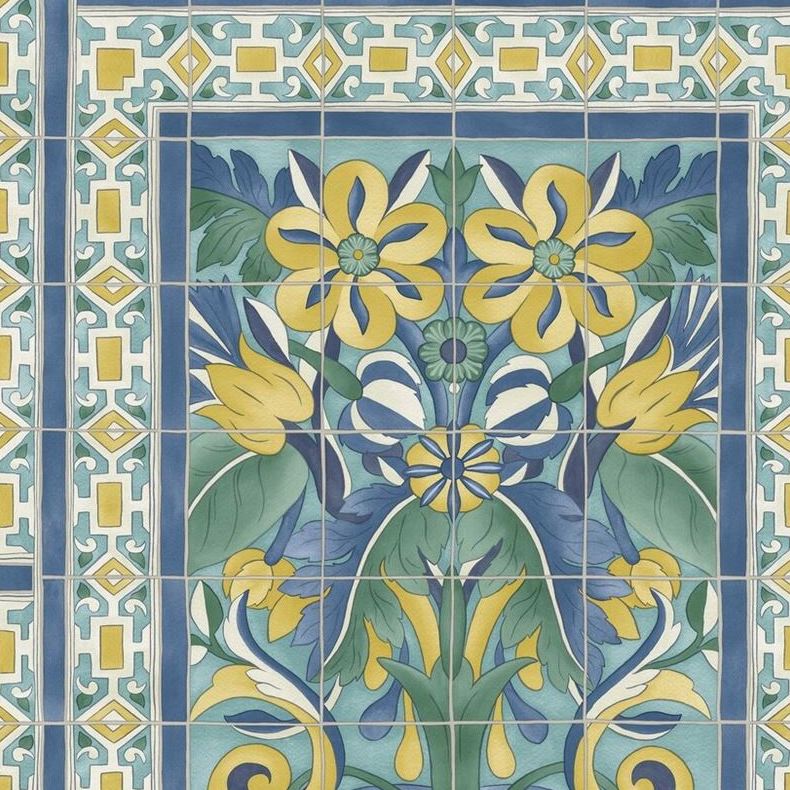 Acquire 117/5013 Cs Triana Canary Yellow And China Blue On Teal By Cole and Son Wallpaper