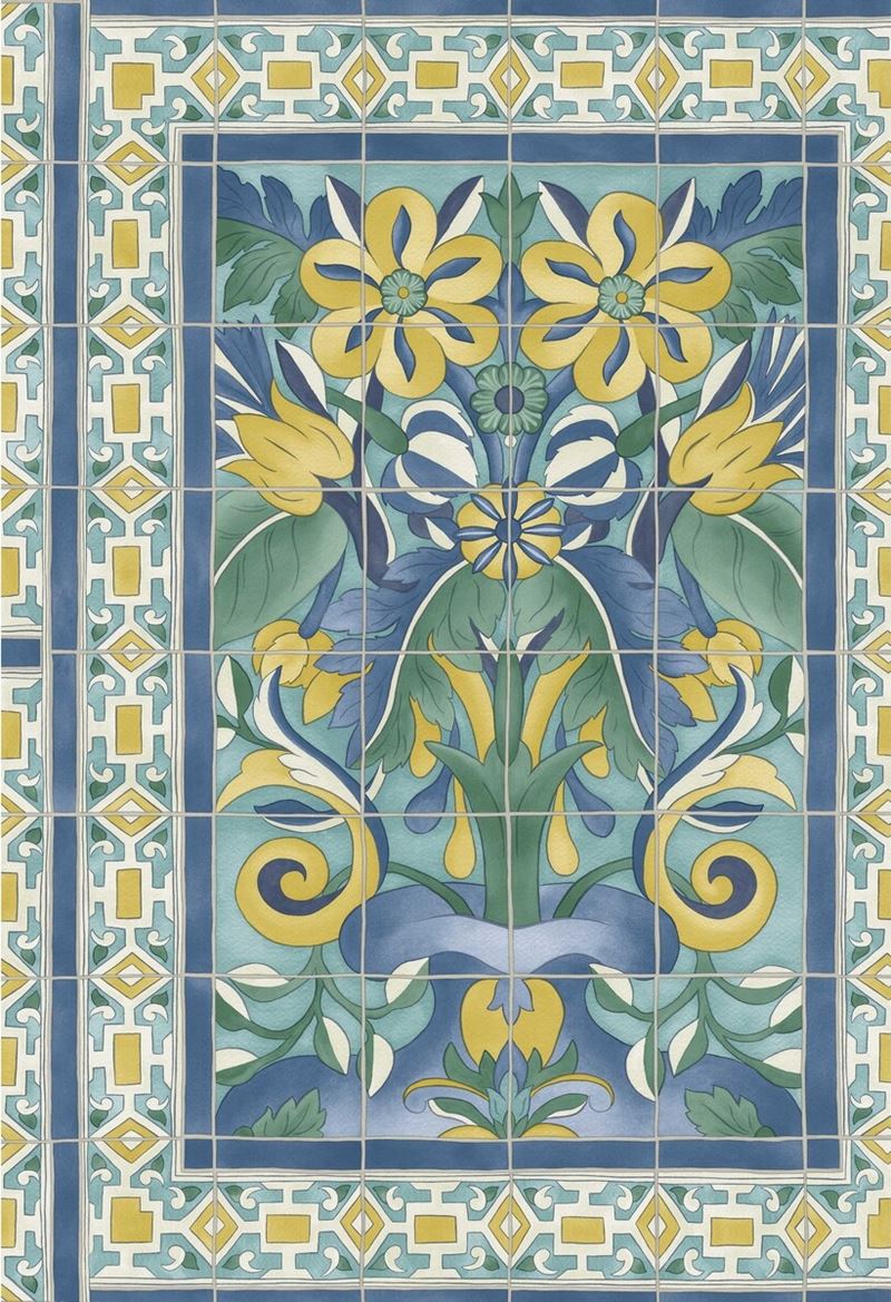 Search 117/5013 Cs Triana Canary Yellow And China Blue On Teal By Cole and Son Wallpaper