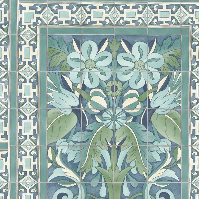 Shop 117/5014 Cs Triana Teal And Dark Teal On Denim By Cole and Son Wallpaper