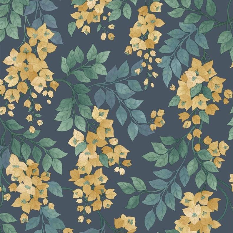Search 117/6019 Cs Bougainvillea Ochre Viridian Petrol On Ink By Cole and Son Wallpaper