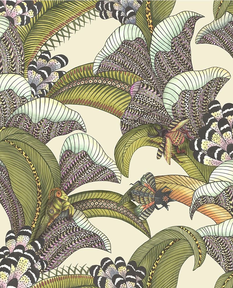 Save on 119/1001 Cs Hoopoe Leaves Olive Chart Fuchsia On Cream By Cole and Son Wallpaper