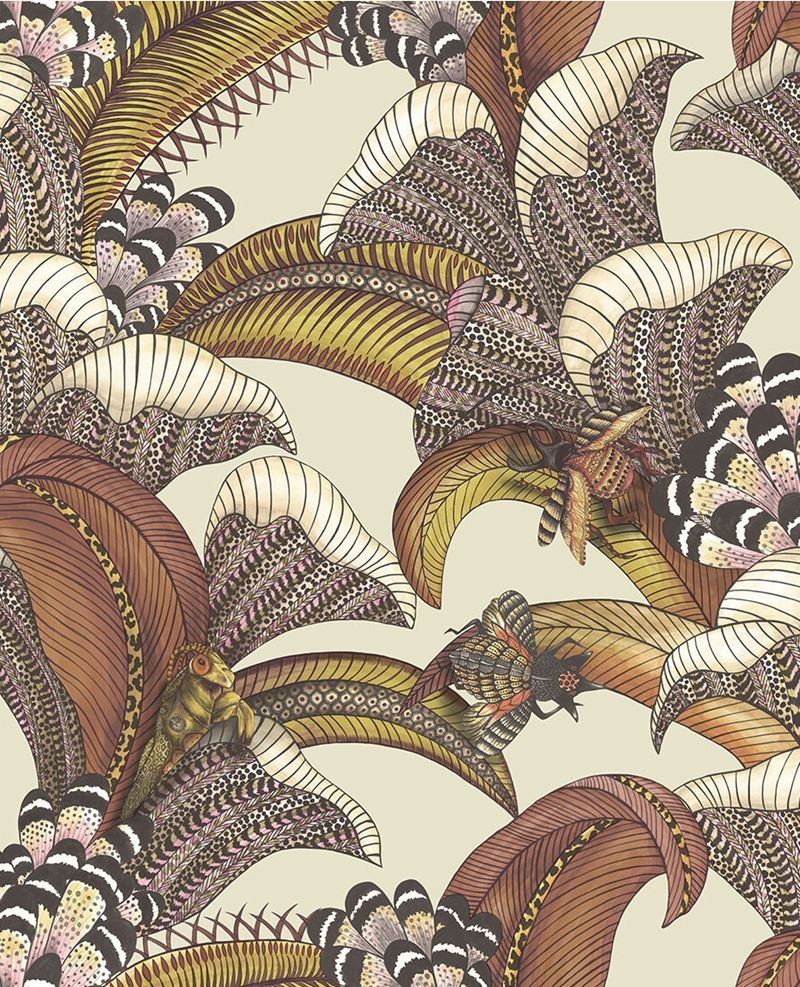 Purchase 119/1004 Cs Hoopoe Leaves Crimcyellow Fchsia On Stone By Cole and Son Wallpaper