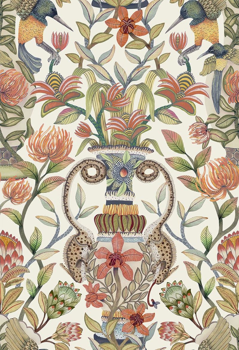 Acquire 119/10045 Cs Protea Garden Silk Olvgrnandtngrn Wht By Cole and Son Wallpaper