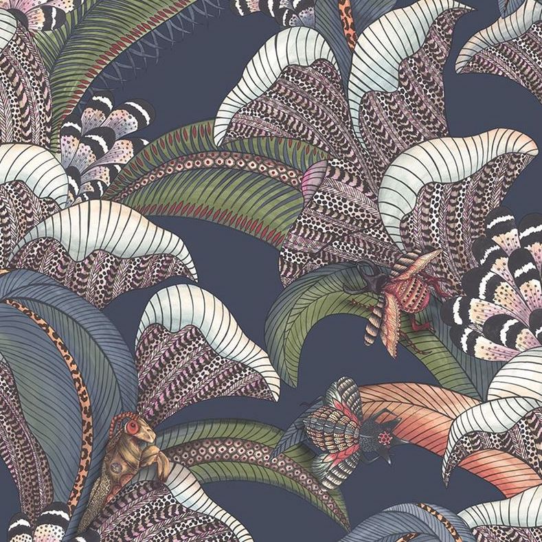 Select 119/1006 Cs Hoopoe Leaves Dnmfgrnandmgnta Mdnght By Cole and Son Wallpaper