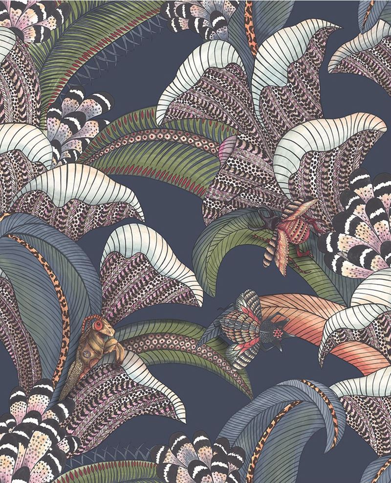 Buy 119/1006 Cs Hoopoe Leaves Dnmfgrnandmgnta Mdnght By Cole and Son Wallpaper