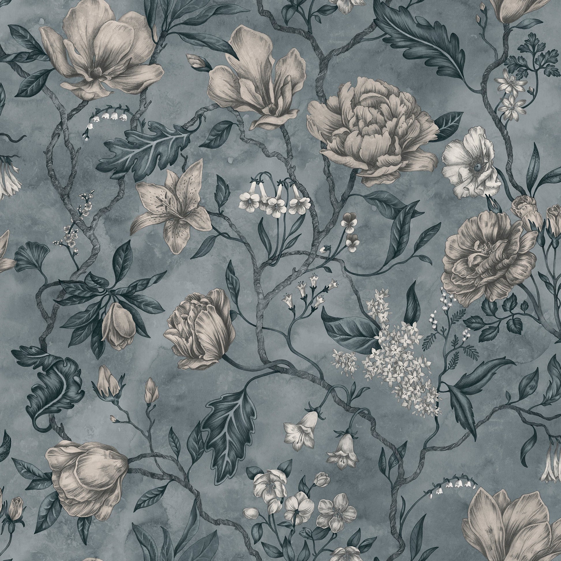 244-56 Linda misty blue, Kolonin by Sandberg Wallpaper