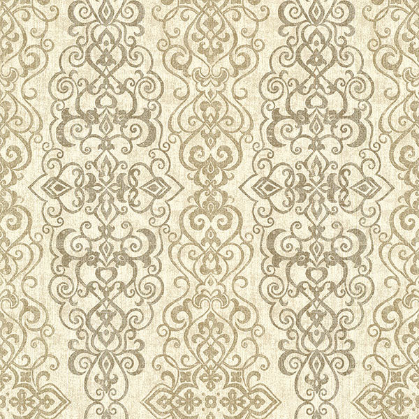 Looking 2618-21344 Alhambra Mexuar Taupe Filigree Stripe Kenneth James Wallpaper