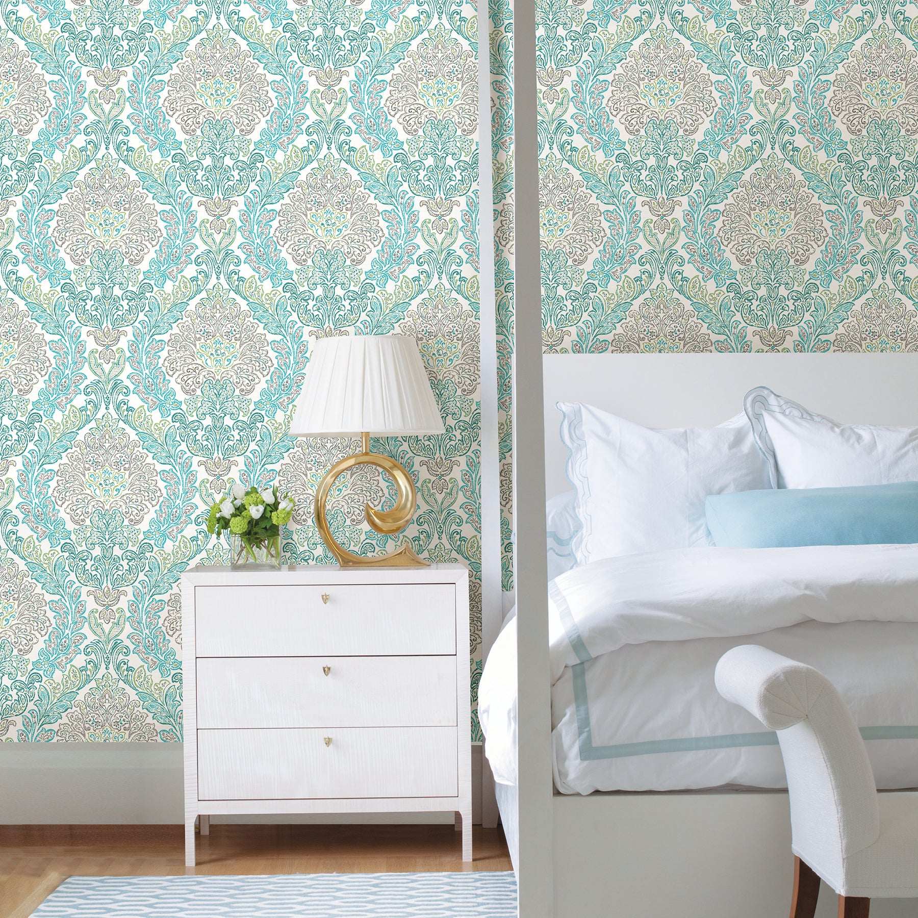 Purchase 2702-22742 Fontaine Teal Damask by A-Street Prints Wallpaper