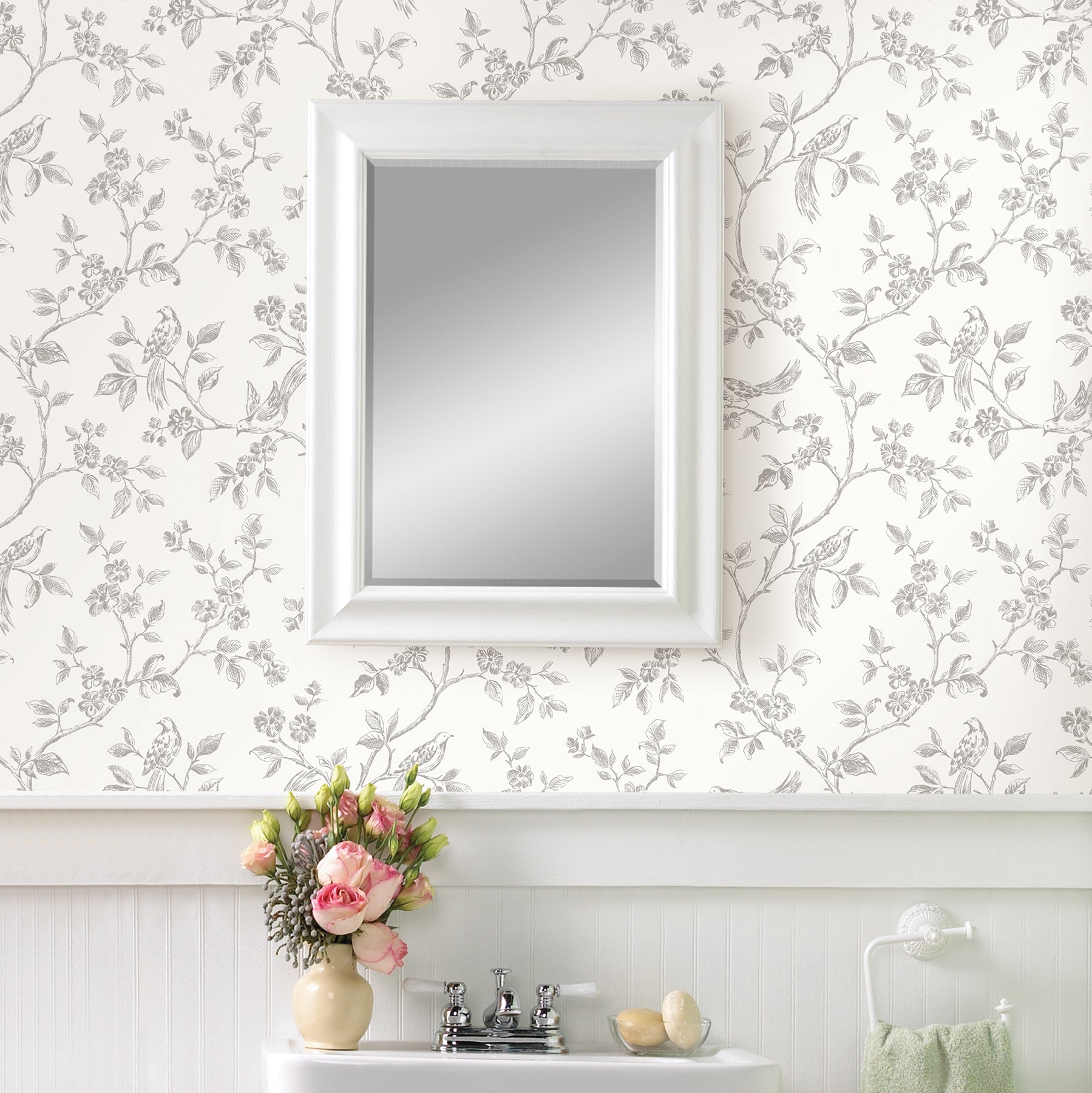 View 2814-24977 bath whites off whites flowers wallpaper advantage Wallpaper