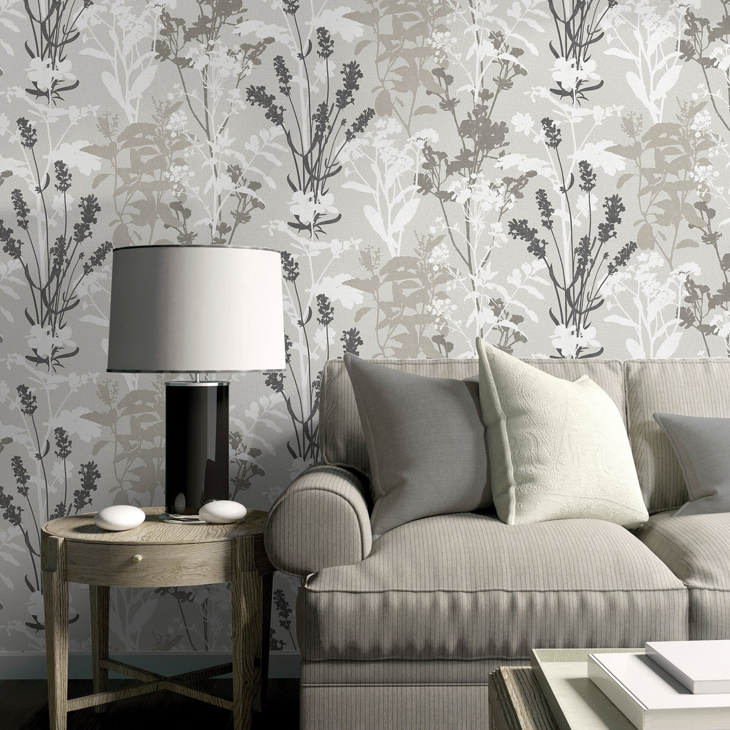 Shop 2836-24571 shades of grey neutrals florals flowers wallpaper advantage Wallpaper