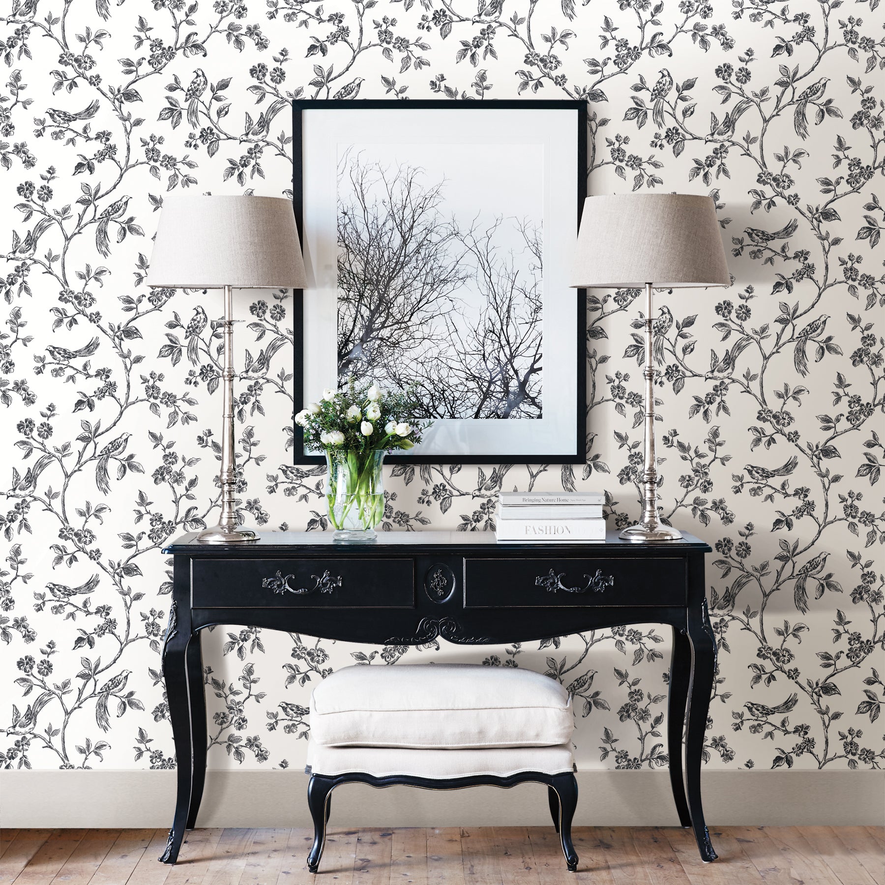 Buy 2836-24976 shades of grey blacks florals flowers wallpaper advantage Wallpaper