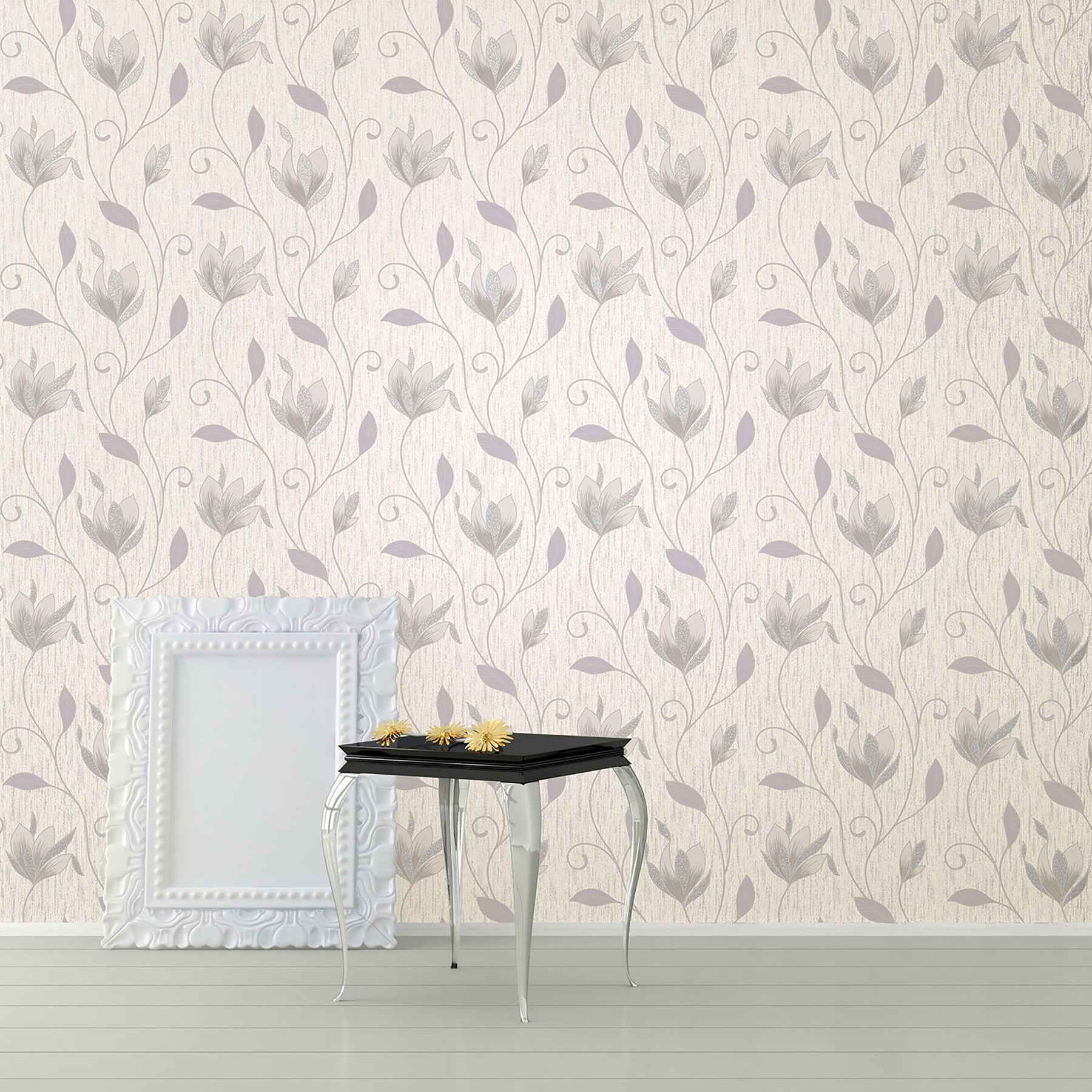 Crown Wallcoverings Synergy Floral Wallpaper - M1719 - Black