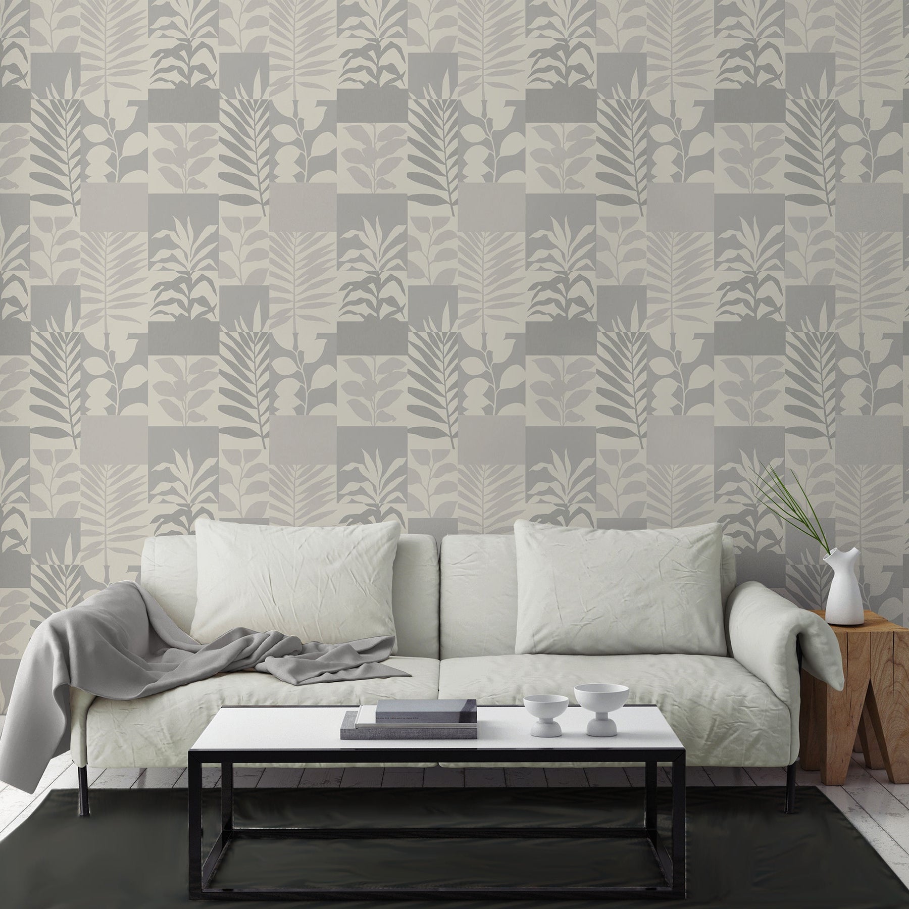 Shop 2836-m1383 shades of grey greys leaf wallpaper advantage Wallpaper