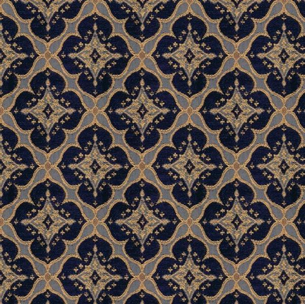 View 28828.450.0 Ornament Accent Indigo Damask Blue Kravet Couture Fabric