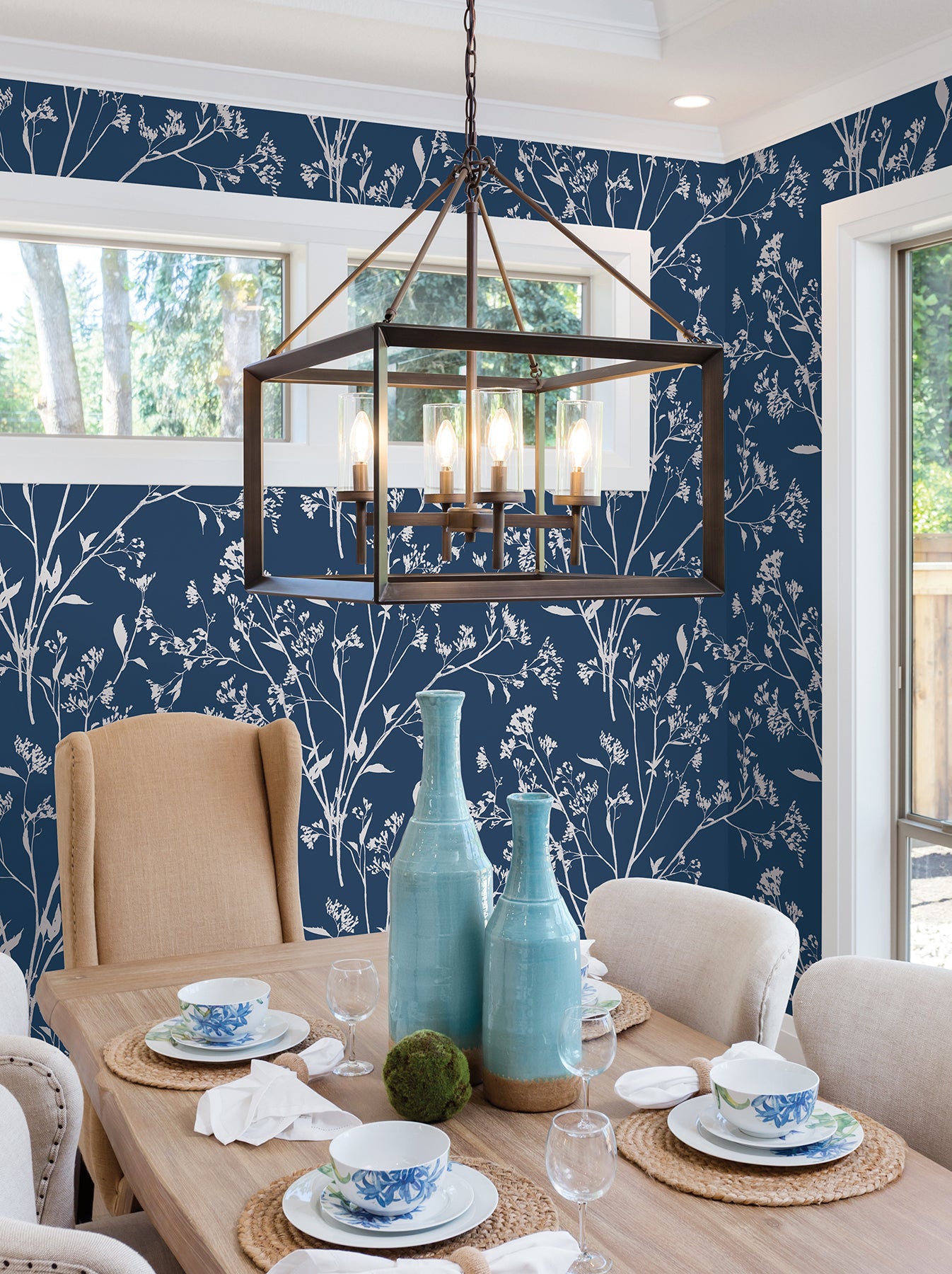 Find 2927-80712 Newport Southport Navy Delicate Branches Navy A-Street Prints Wallpaper