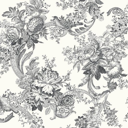 Find 2927-81600 Newport Carmel Black Baroque Florals Black A-Street Prints Wallpaper
