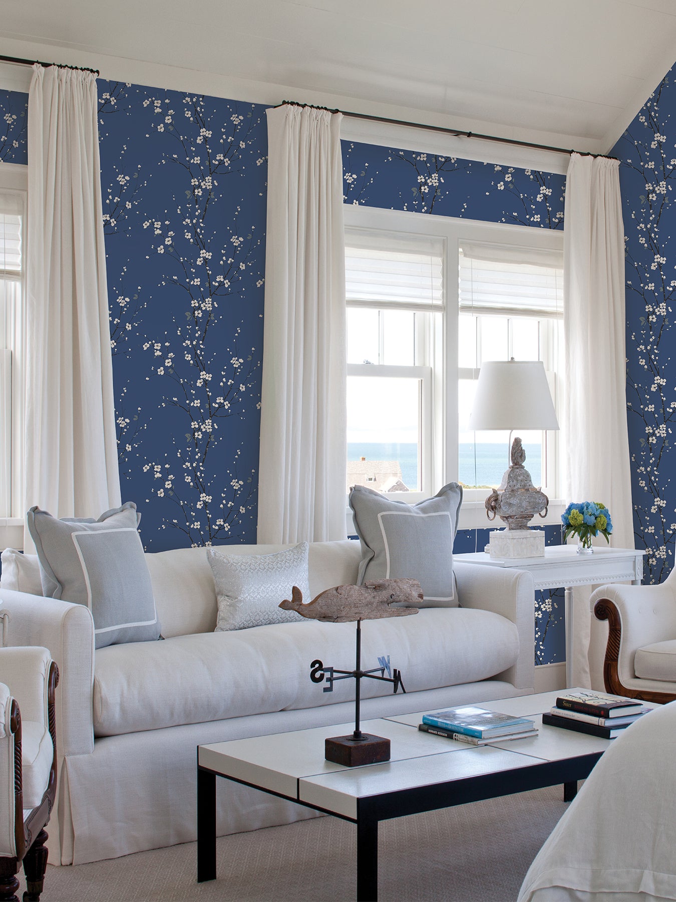 Select 2927-81812 Newport Monterey Cobalt Floral Branch Cobalt A-Street Prints Wallpaper