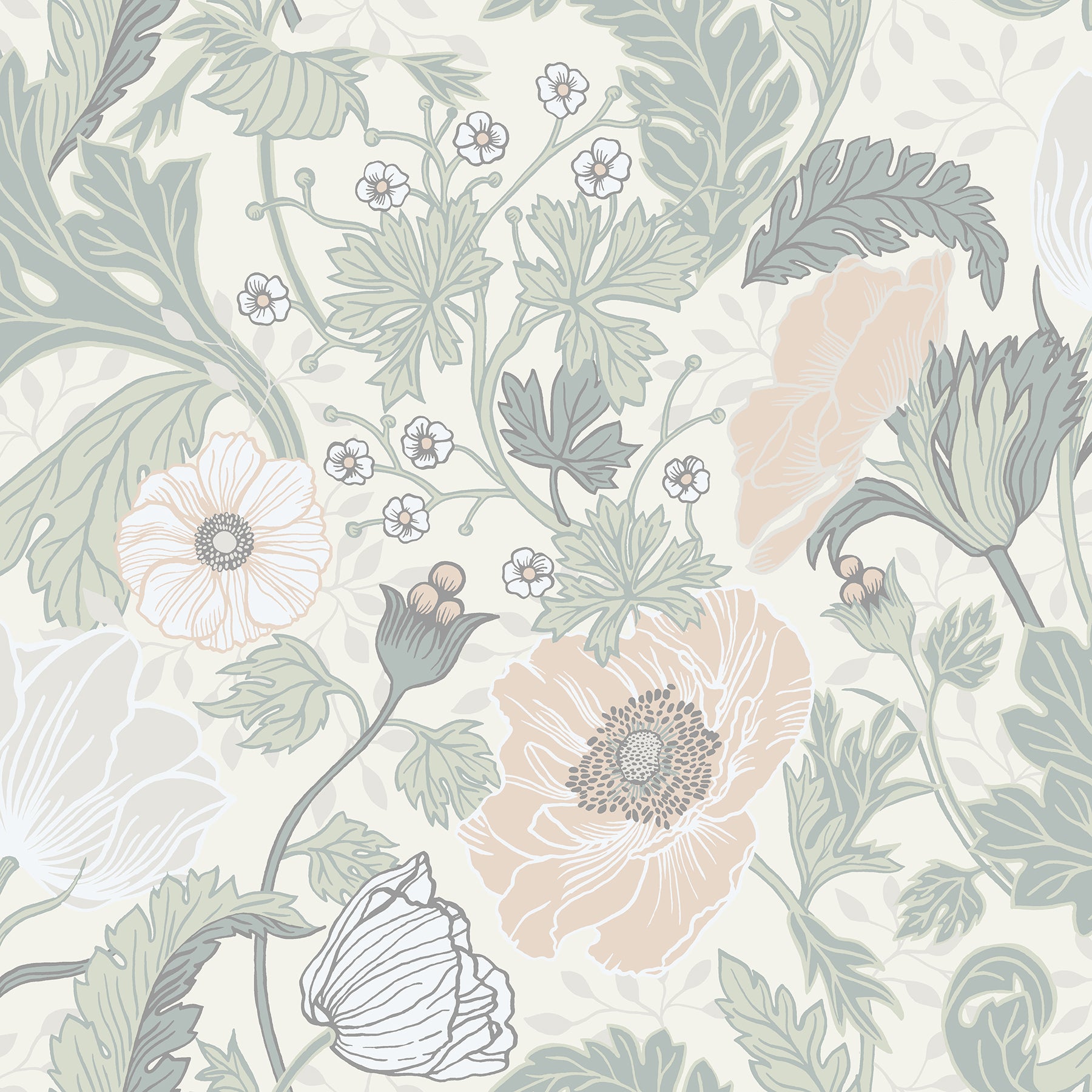 Select 2948-33000 Spring Anemone Light Grey Floral Grey A-Street Prints Wallpaper