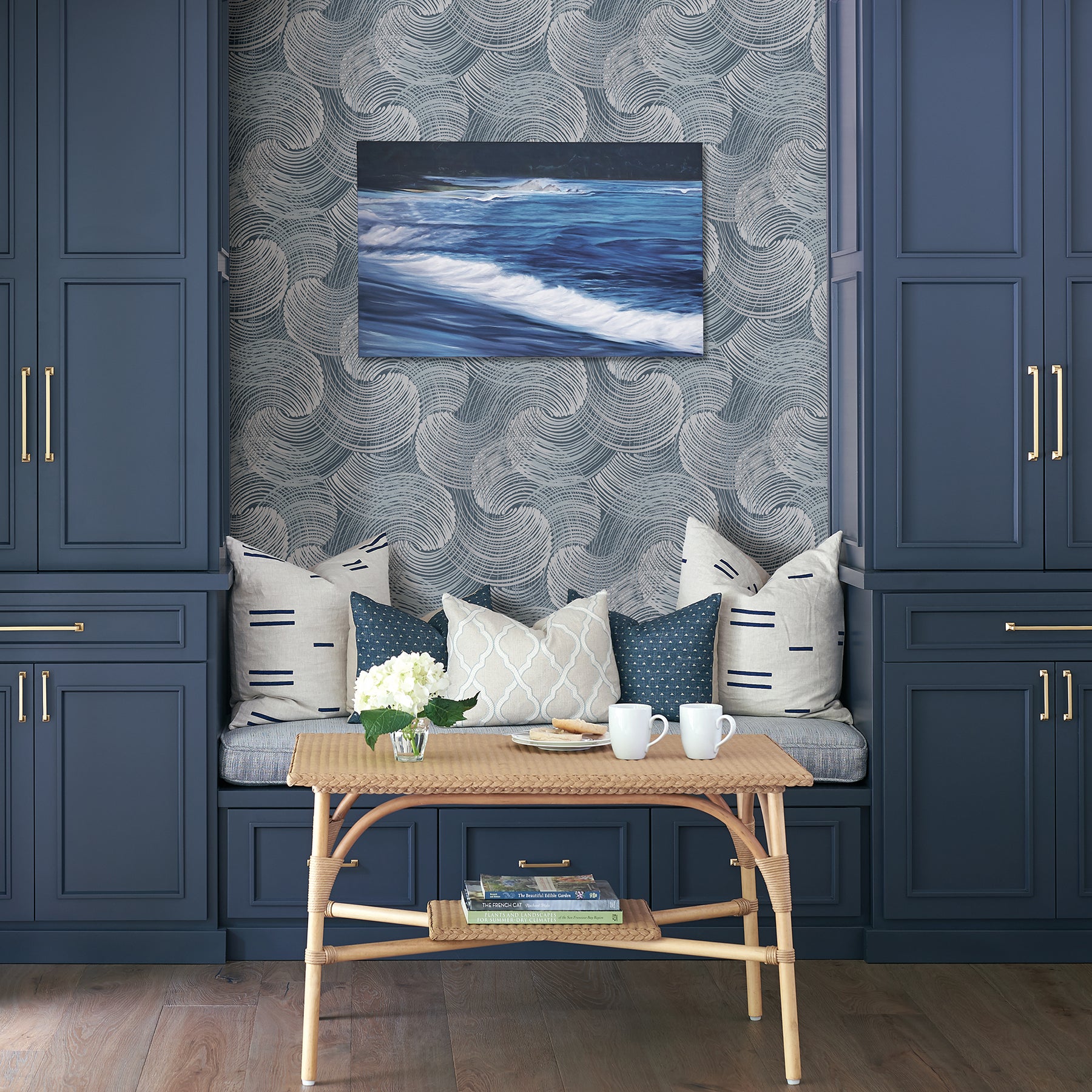 Scott Living 2964-25905 Karson Blue Swirling Geometric Wallpaper