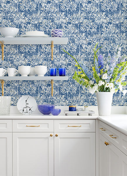 Purchase 2980-26187 Advantage Wallpaper, Dori Blue Painterly Floral - Splash1