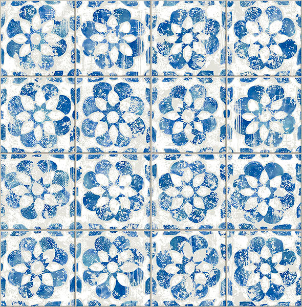 Purchase 2980-26192 Advantage Wallpaper, Izeda Blue Floral Tile - Splash