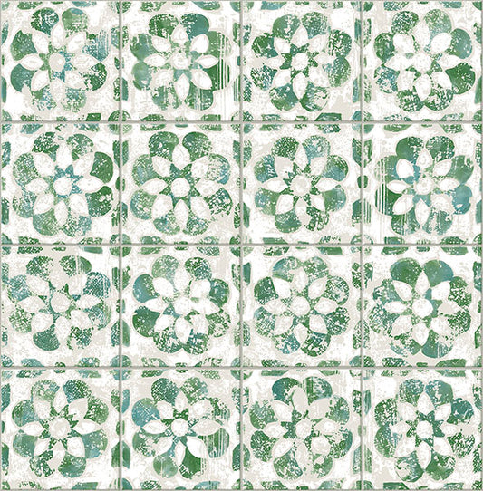 Purchase 2980-26193 Advantage Wallpaper, Izeda Green Floral Tile - Splash