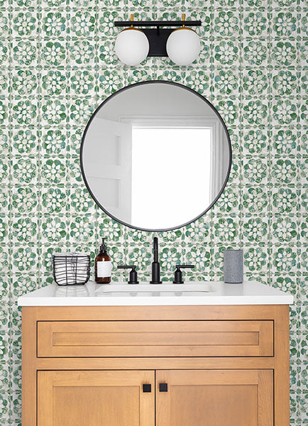 Purchase 2980-26193 Advantage Wallpaper, Izeda Green Floral Tile - Splash1